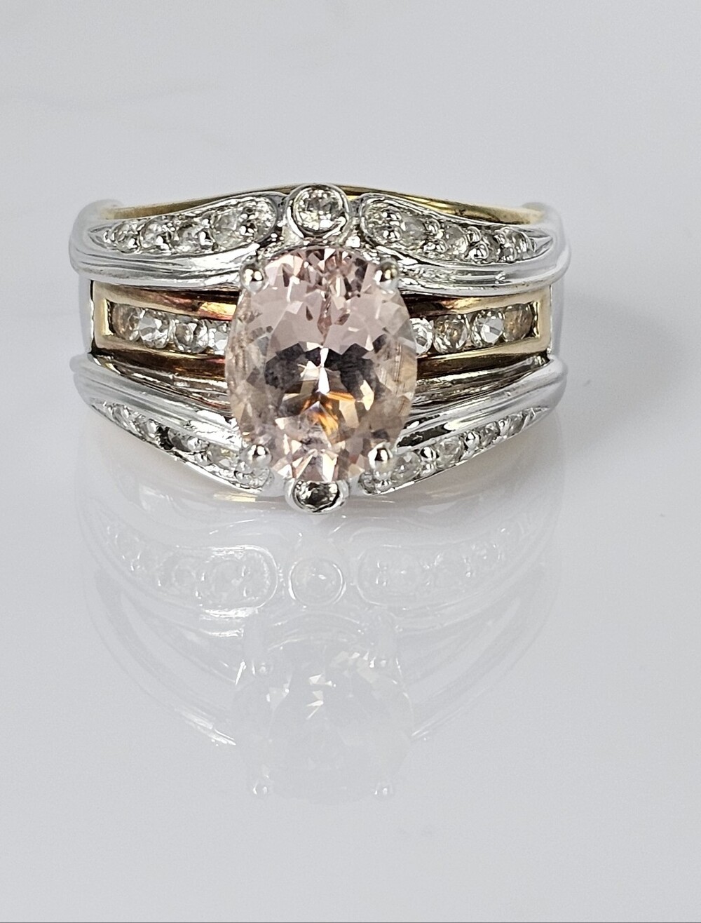 Authentic Victoria Weick Morganite & White Topaz Ring 14k & Sterling Silver Sz 8